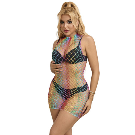 SUBBLIME 952433 VESTIDO DE REJILLA SIN MANGAS CON CUELLO ALTO ARCOIRIS TALLA UNICA