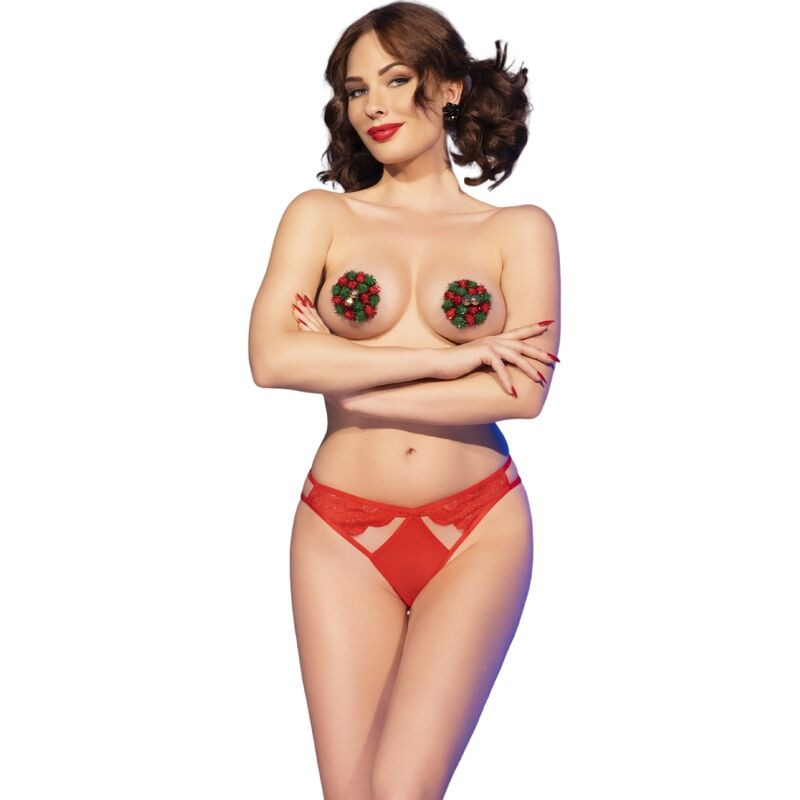 CHILIROSE CR 4839 SET NAVIDENO PEZONERAS PANTIES ROJO L XL