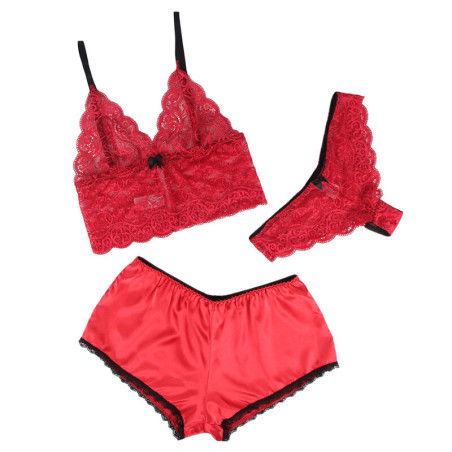 SUBBLIME 953898 SET 3 PIEZAS ENCAJE Y SATEN ROJO S M