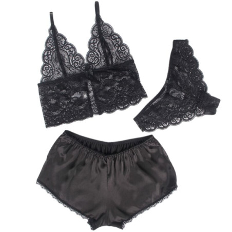 SUBBLIME 953928 SET 3 PIEZAS ENCAJE Y SATEN NEGRO L XL