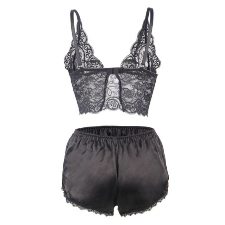 SUBBLIME 953928 SET 3 PIEZAS ENCAJE Y SATEN NEGRO L XL