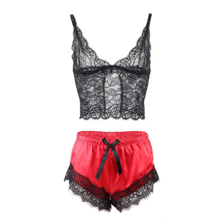 SUBBLIME 953959 PIJAMA SEXY SATEN Y ENCAJE NEGRO ROJO S M