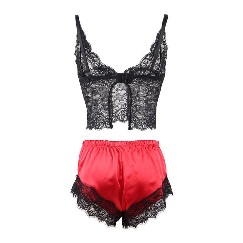 SUBBLIME 953959 PIJAMA SEXY SATEN Y ENCAJE NEGRO ROJO S M