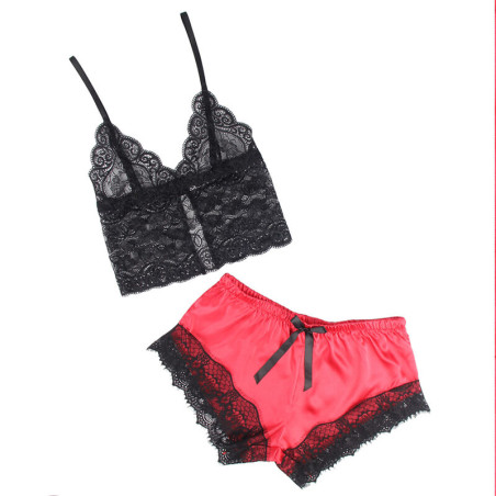 SUBBLIME 953966 PIJAMA SEXY SATEN Y ENCAJE NEGRO ROJO L XL