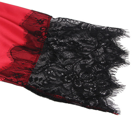 SUBBLIME 954024 CAMISON DE ENCAJE ESPALDA TRANSPARENTE TANGA ROJO NEGRO L XL