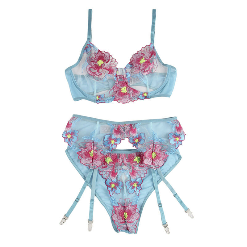 SUBBLIME 954109 SUJETADOR PANTIES CON LIGUERO DISENO FLORAL AZUL S M
