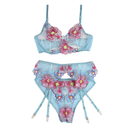 SUBBLIME 954109 SUJETADOR PANTIES CON LIGUERO DISENO FLORAL AZUL S M