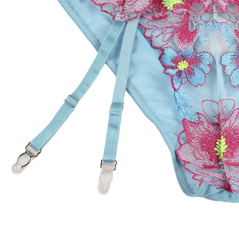 SUBBLIME 954109 SUJETADOR PANTIES CON LIGUERO DISENO FLORAL AZUL S M