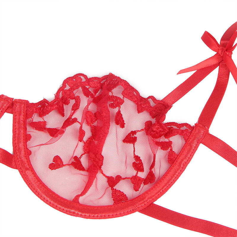 SUBBLIME 954321 SUJETADOR TANGA LIGUEROS ESTAMPADO DE CORAZONES ROJO S M