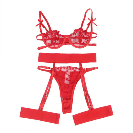 SUBBLIME 954338 SUJETADOR TANGA LIGUEROS ESTAMPADO DE CORAZONES ROJO L XL