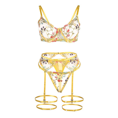 SUBBLIME 954345 SUJETADOR TANGA LIGUEROS DISENO FLORAL AMARILLO S M