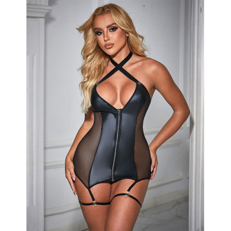 SUBBLIME 954444 VESTIDO SEXY DE REJILLA CUERO NEGRO S M