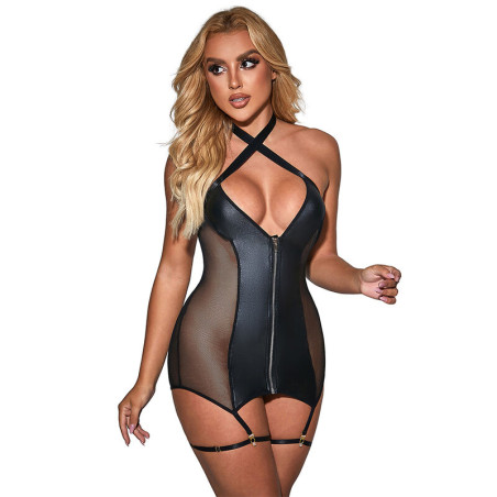 SUBBLIME 954451 VESTIDO SEXY DE REJILLA CUERO NEGRO L XL