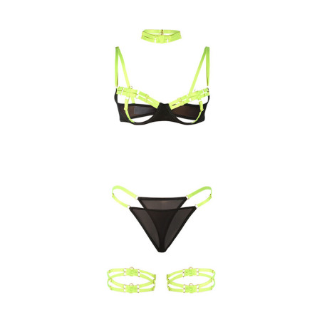SUBBLIME 955274 SET SUJETADOR CON COLLAR Y DETALLES PARA PIERNAS VERDE FLUORESCENTE S M
