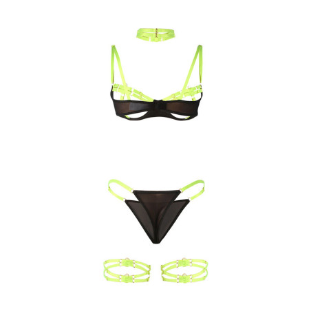 SUBBLIME 955274 SET SUJETADOR CON COLLAR Y DETALLES PARA PIERNAS VERDE FLUORESCENTE S M