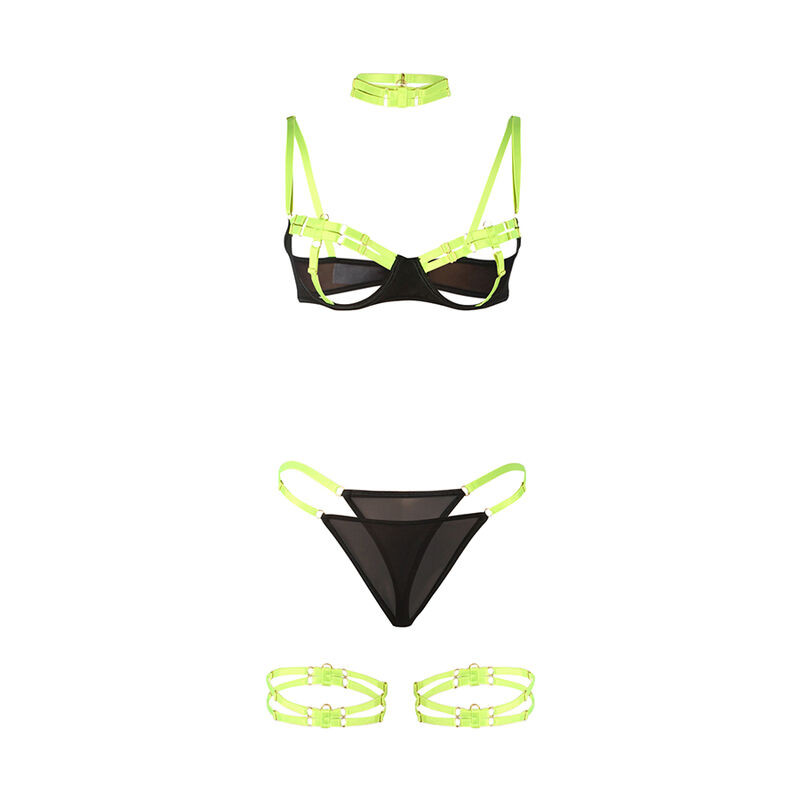 SUBBLIME 955281 SET SUJETADOR CON COLLAR Y DETALLES PARA PIERNAS VERDE FLUORESCENTE L XL