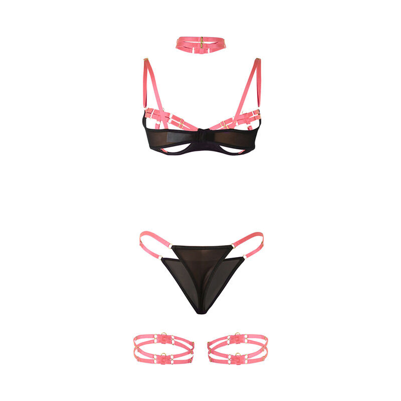 SUBBLIME 955298 SET SUJETADOR CON COLLAR Y DETALLES PARA PIERNAS ROSA FLUORESCENTE S M