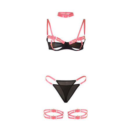 SUBBLIME 955304 SET SUJETADOR CON COLLAR Y DETALLES PARA PIERNAS ROSA FLUORESCENTE L XL