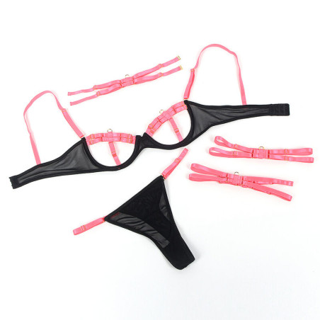 SUBBLIME 955304 SET SUJETADOR CON COLLAR Y DETALLES PARA PIERNAS ROSA FLUORESCENTE L XL
