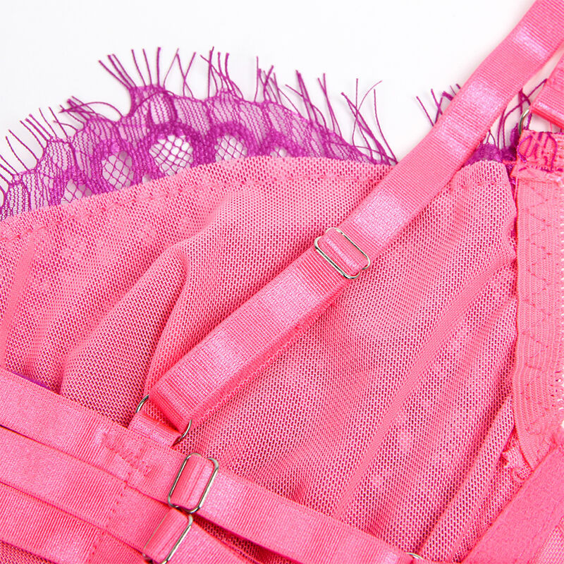 SUBBLIME 955359 SET SUJETADOR CON ENCAJE Y LIGUEROS ROSA Y MORADO S M