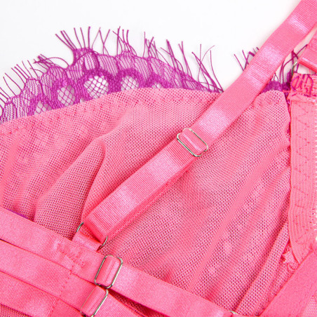 SUBBLIME 955366 SET SUJETADOR CON ENCAJE Y LIGUEROS ROSA Y MORADO L XL