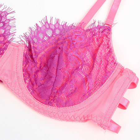SUBBLIME 955366 SET SUJETADOR CON ENCAJE Y LIGUEROS ROSA Y MORADO L XL