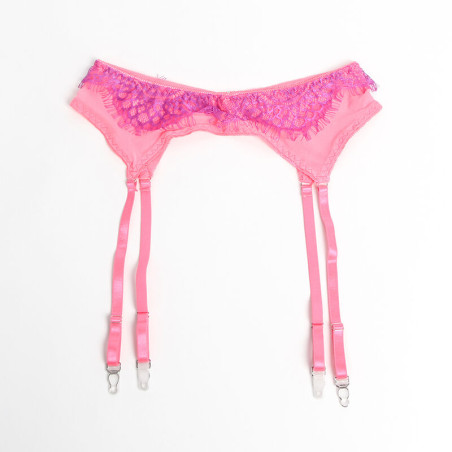 SUBBLIME 955366 SET SUJETADOR CON ENCAJE Y LIGUEROS ROSA Y MORADO L XL