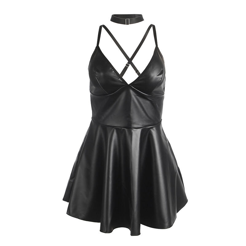 SUBBLIME 955373 VESTIDO CON TIRANTES DE CUERO NEGRO S M