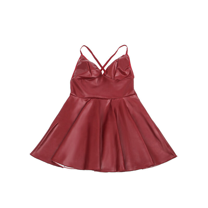 SUBBLIME 955397 VESTIDO CON TIRANTES DE CUERO BURDEOS S M