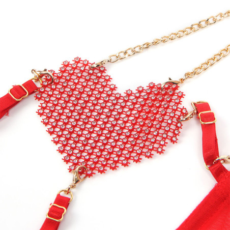 SUBBLIME 955519 CONJUNTO SUJETADOR CON CADENAS Y CORAZON DE MALLA ROJO S M