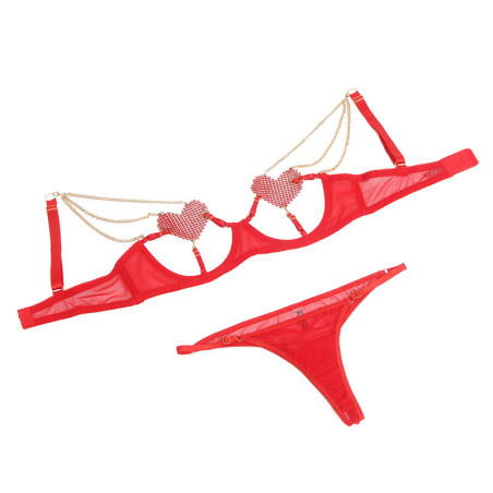 SUBBLIME 955526 CONJUNTO SUJETADOR CON CADENAS Y CORAZON DE MALLA ROJO L XL