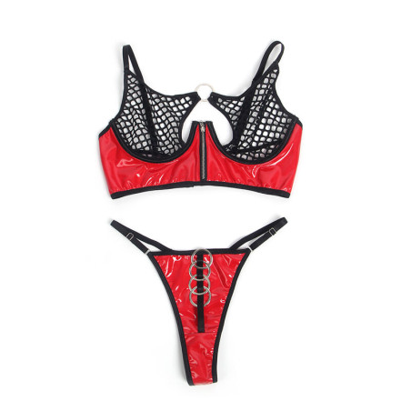 SUBBLIME 955533 CONJUNTO SUJETADOR CON CREMALLERA DE MALLA DE CHAROL ROJO S M