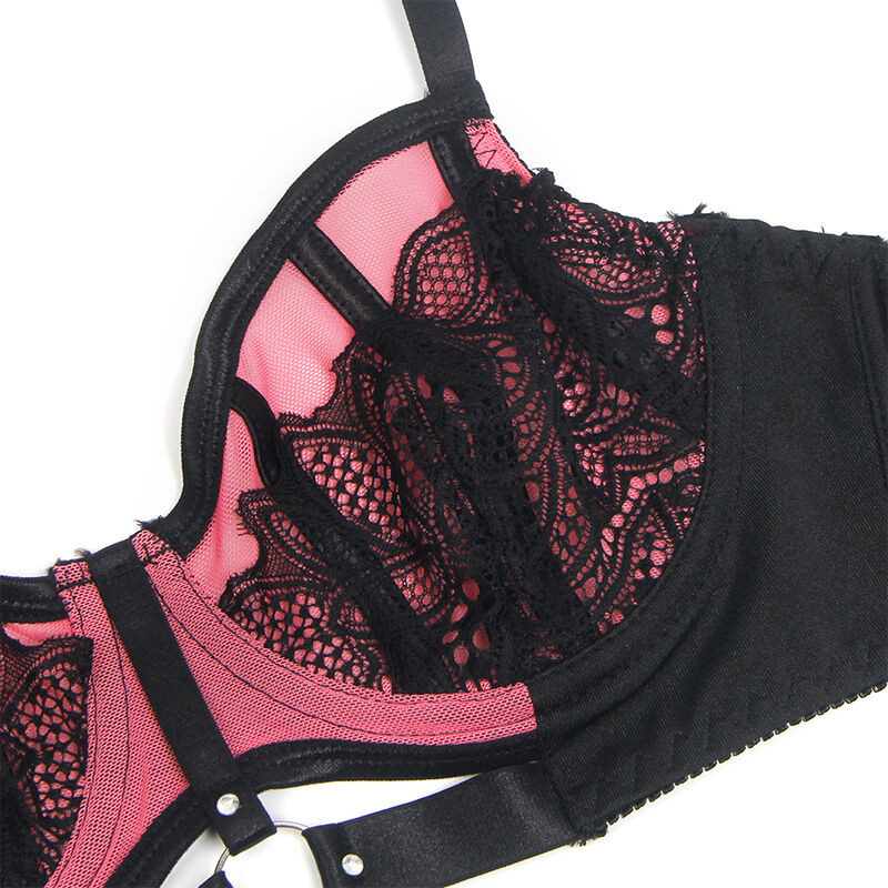 SUBBLIME 955571 CONJUNTO SUJETADOR CON CREMALLERA DE MALLA DE CHAROL ROSA S M