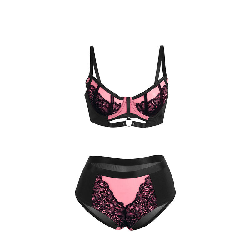 SUBBLIME 955588 CONJUNTO SUJETADOR CON CREMALLERA DE MALLA DE CHAROL ROSA L XL