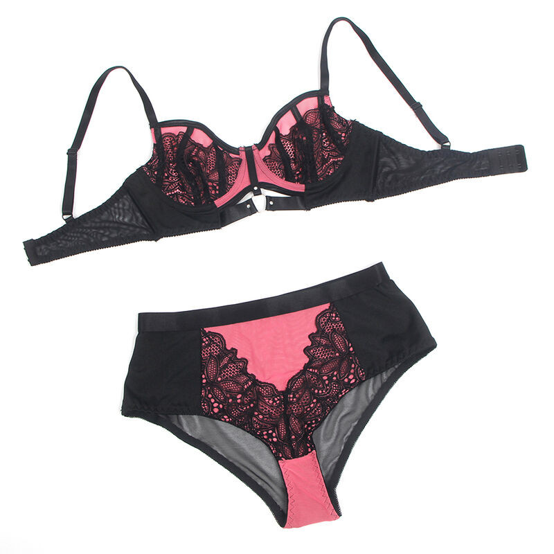 SUBBLIME 955588 CONJUNTO SUJETADOR CON CREMALLERA DE MALLA DE CHAROL ROSA L XL