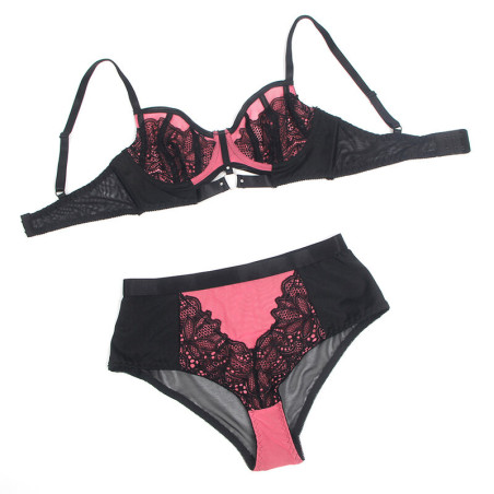 SUBBLIME 955588 CONJUNTO SUJETADOR CON CREMALLERA DE MALLA DE CHAROL ROSA L XL