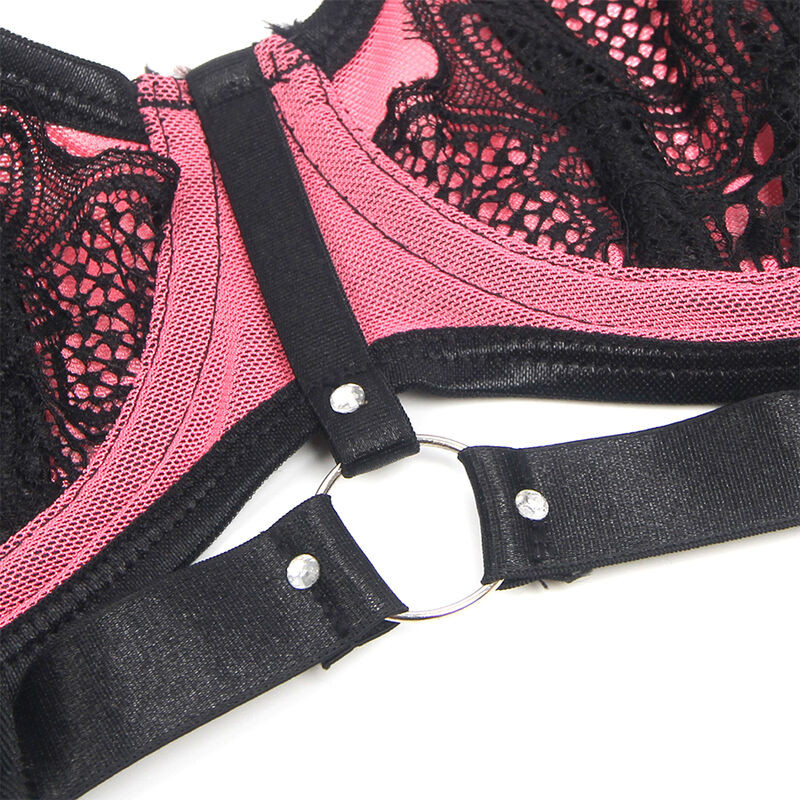 SUBBLIME 955588 CONJUNTO SUJETADOR CON CREMALLERA DE MALLA DE CHAROL ROSA L XL
