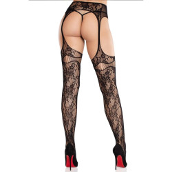 LEG AVENUE MEDIAS DE ENCAJE CON LIGAS NEGRO 2