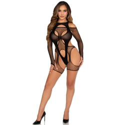 LEG AVENUE BODY DE REJILLA CON LIGA Y ARNES NEGRO 2