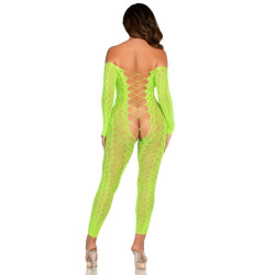 LEG AVENUE BODYSTOCKING SIN ENTREPIERNA DE ENCAJE DE SERPIENTE EXOTICA VERDE NEON 2