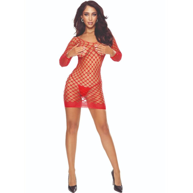 PASSION BS108 BODYSTOCKING REJILLA ROJO