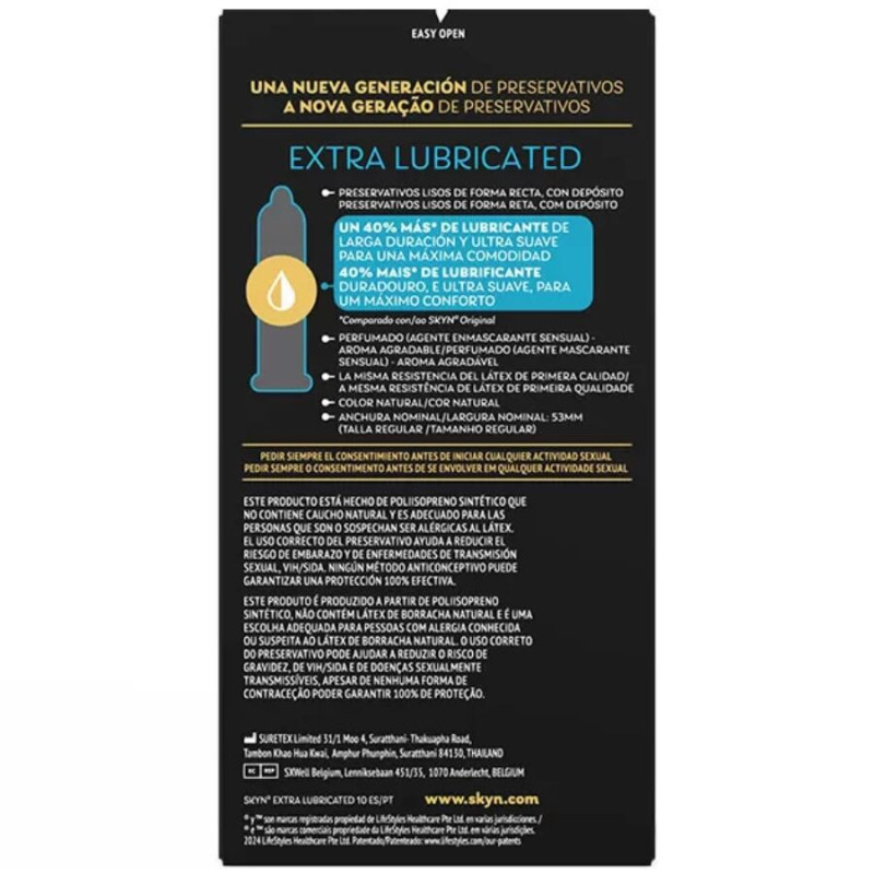 SKYN PRESERVATIVO EXTRA LUBRICADO 10 UNIDADES