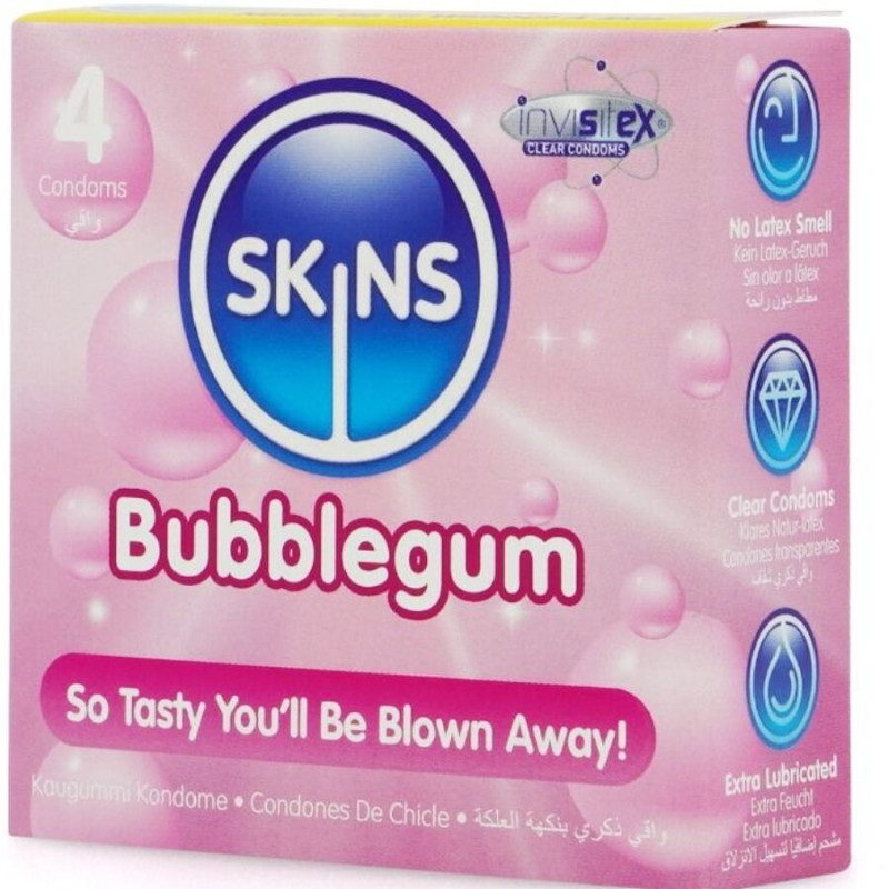 SKINS PRESERVATIVOS PREMIUM SABOR CHICLE PACK 4
