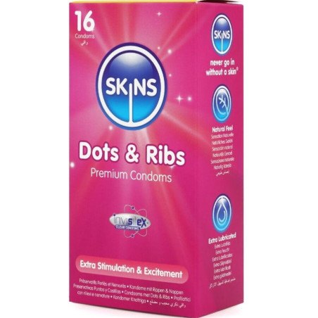 SKINS DOTS RIBS PRESERVATIVOS PREMIUM PACK 16