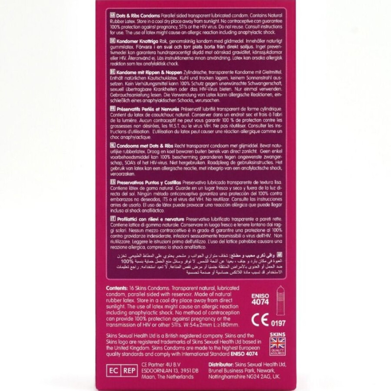 SKINS DOTS RIBS PRESERVATIVOS PREMIUM PACK 16