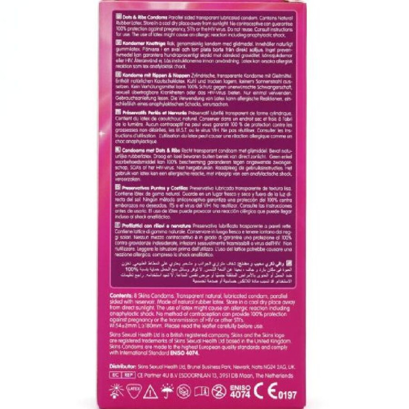 SKINS DOTS RIBS PRESERVATIVOS PREMIUM PACK 8