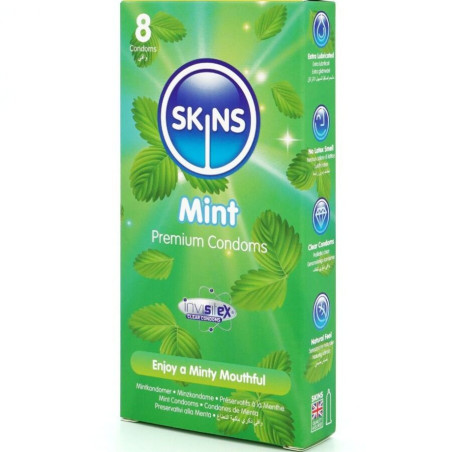 SKINS PRESERVATIVOS PREMIUM SABOR MENTA PACK 8
