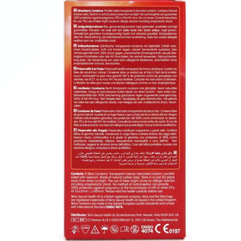 SKINS PRESERVATIVOS PREMIUM SABOR FRESA PACK 8