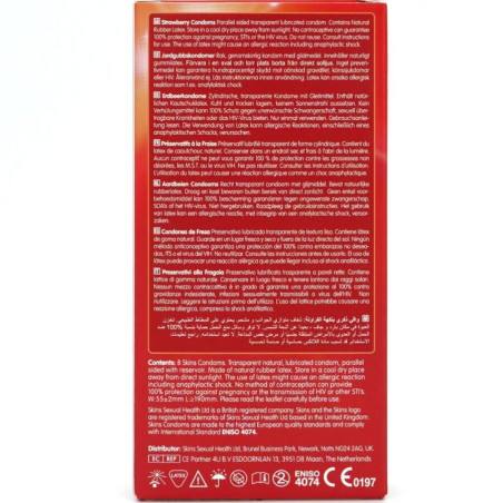 SKINS PRESERVATIVOS PREMIUM SABOR FRESA PACK 8