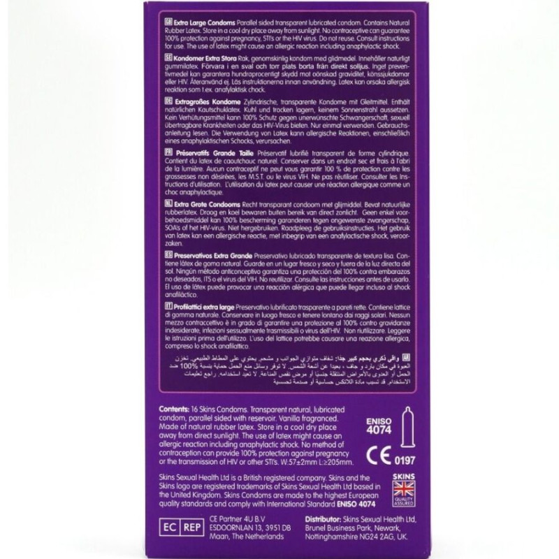 SKINS TAMANO XL PRESERVATIVOS PREMIUM PACK 16
